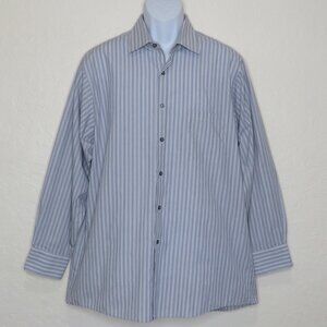 Van Heusen* Men's Long Sleeve Button Down Curved Hem Pinstripe Dress Shirt~Large
